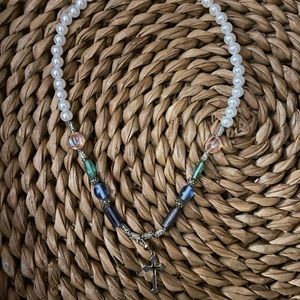 Pearl and Beaded Cross Necklace